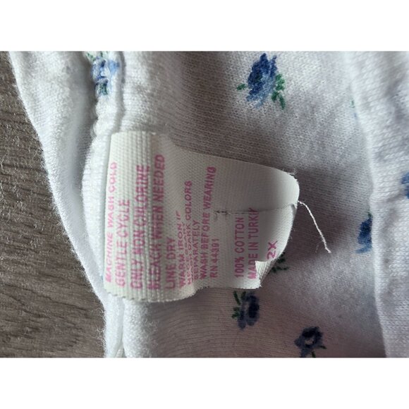VTG Body Image Plus 2X Floral Pajama Set White & Blue 100% Cotton Made In Turkey - Picture 4 of 9
